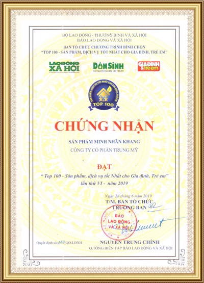 Minh Nhãn Khang nhận giải “Top 100 – Sản phẩm, dịch vụ tốt nhất”